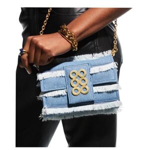 KOORELOO Amalfi Fringe Denim Crossbody Bag – Gold Chain